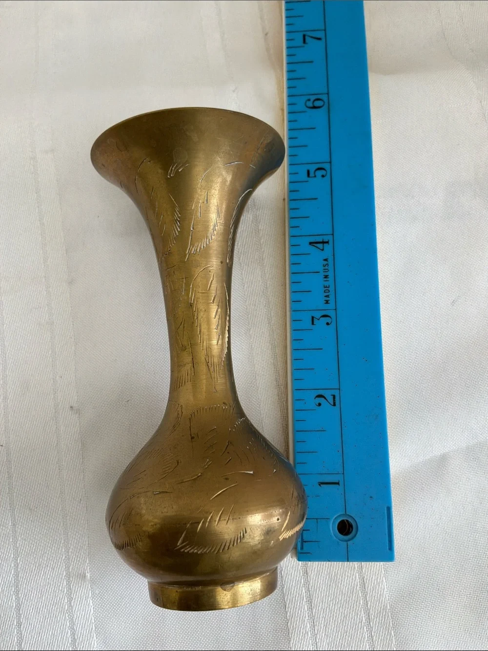 Brass Etched Bud Vase - Antique Finish